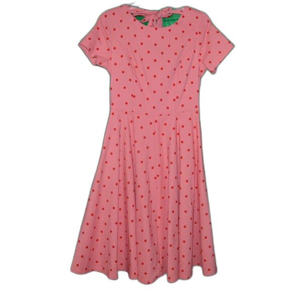 NWT Gown Town GownTown 50s Pinup Girl Fit & Flare Pink Polka Dot Dress Large - Picture 1 of 13